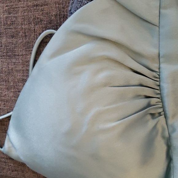 Cider SOLID SATIN SHIRRED TANK TOP in Baby Blue Size Size Large - Picture 6 of 10